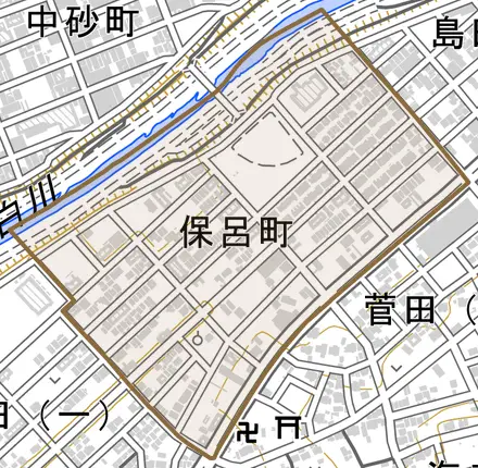 保呂町とその周辺の地図。町の範囲を重ねている