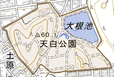 天白町大字島田とその周辺の地図。町の範囲を重ねている