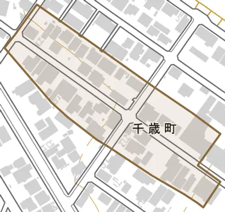 千歳町とその周辺の地図。町の範囲を重ねている