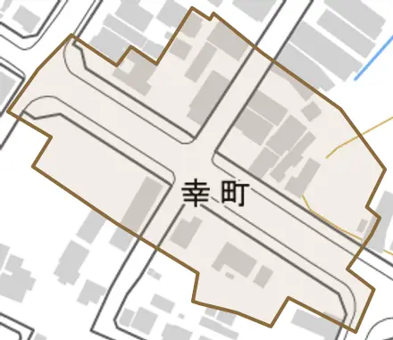 幸町とその周辺の地図。町の範囲を重ねている