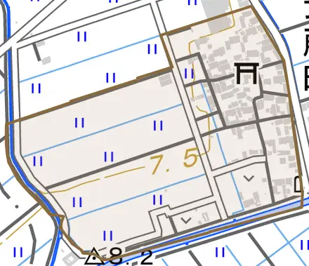 安藤町とその周辺の地図。町の範囲を重ねている