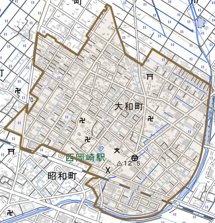 大和町とその周辺の地図。町の範囲を重ねている