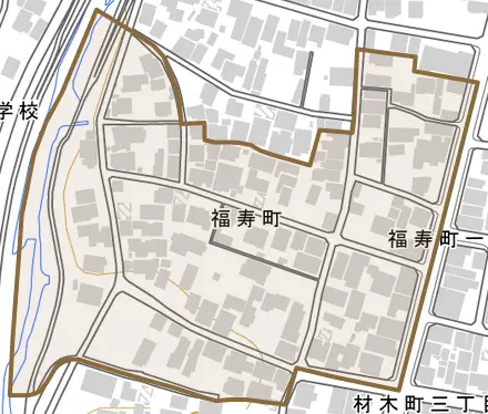 福寿町とその周辺の地図。町の範囲を重ねている