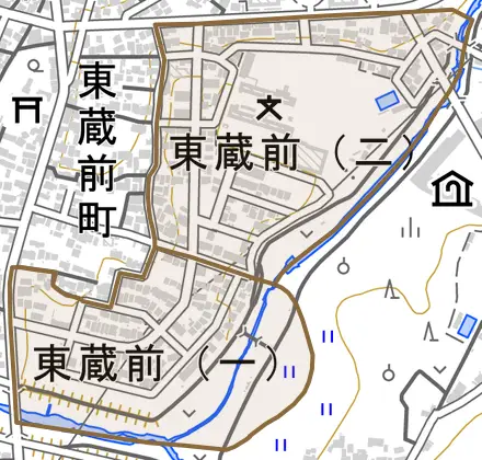東蔵前とその周辺の地図。町の範囲を重ねている