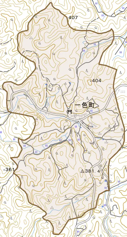 一色町とその周辺の地図。町の範囲を重ねている