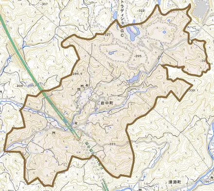 岩中町とその周辺の地図。町の範囲を重ねている