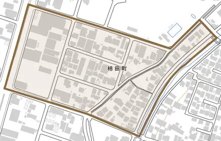 柿田町とその周辺の地図。町の範囲を重ねている