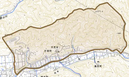 片寄町とその周辺の地図。町の範囲を重ねている