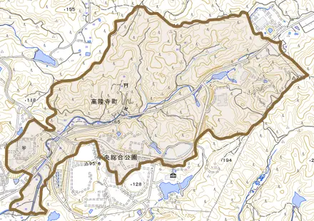 高隆寺町とその周辺の地図。町の範囲を重ねている