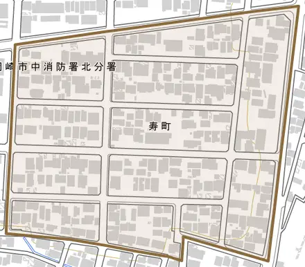 寿町とその周辺の地図。町の範囲を重ねている