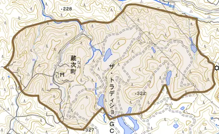 蔵次町とその周辺の地図。町の範囲を重ねている