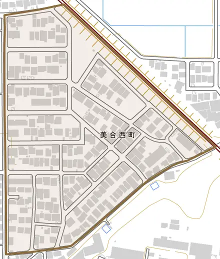 美合西町とその周辺の地図。町の範囲を重ねている