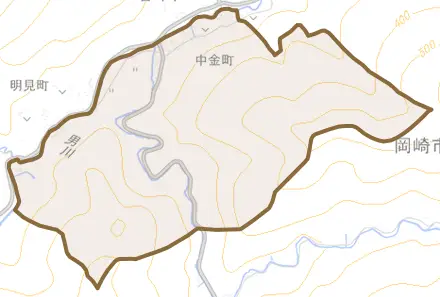 中金町とその周辺の地図。町の範囲を重ねている