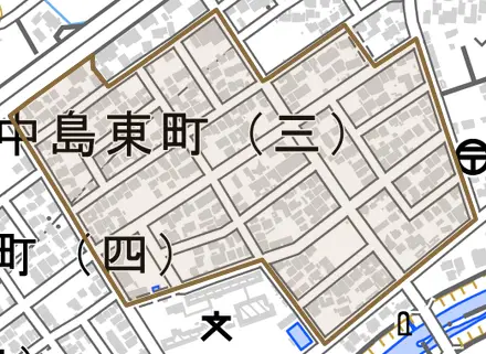 中島東町とその周辺の地図。町の範囲を重ねている