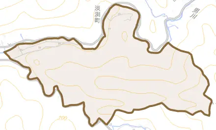 滝尻町とその周辺の地図。町の範囲を重ねている