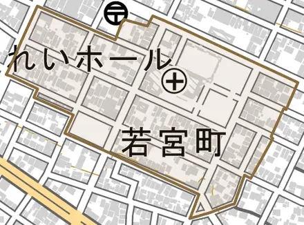 若宮町とその周辺の地図。町の範囲を重ねている