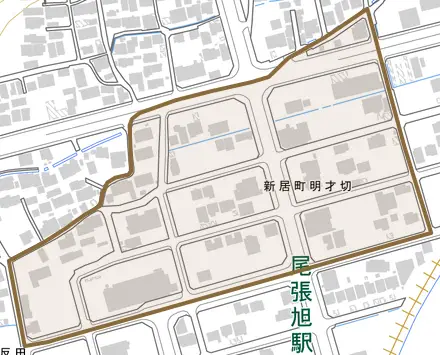 新居町明才切とその周辺の地図。町の範囲を重ねている
