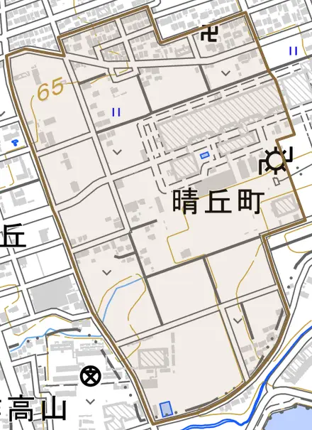 晴丘町池上とその周辺の地図。町の範囲を重ねている