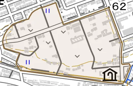 南栄町黒石とその周辺の地図。町の範囲を重ねている