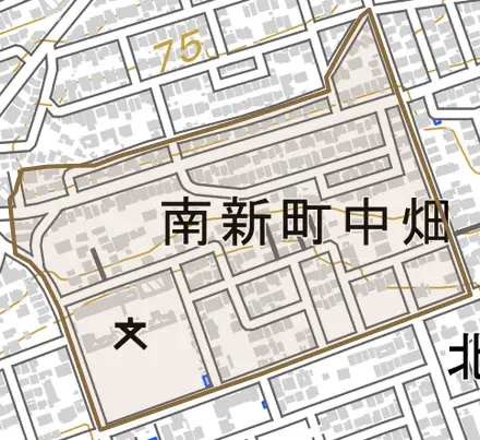 南新町中畑とその周辺の地図。町の範囲を重ねている
