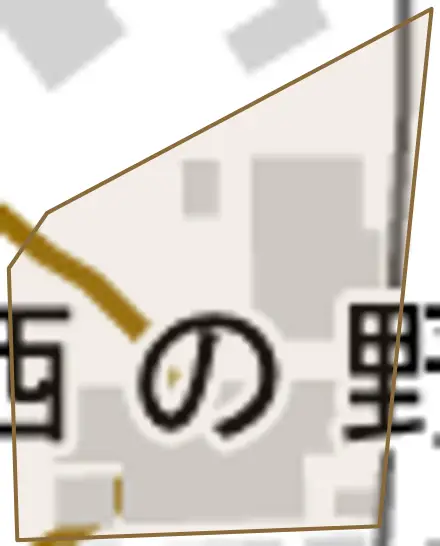 西の野町豆塚とその周辺の地図。町の範囲を重ねている