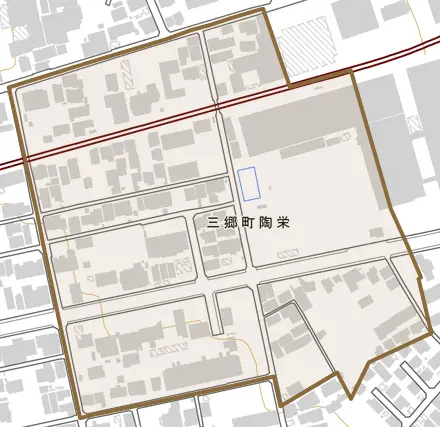 三郷町陶栄とその周辺の地図。町の範囲を重ねている