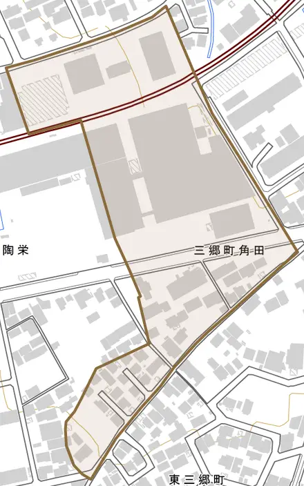 三郷町角田とその周辺の地図。町の範囲を重ねている