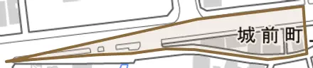 城前町上大道とその周辺の地図。町の範囲を重ねている