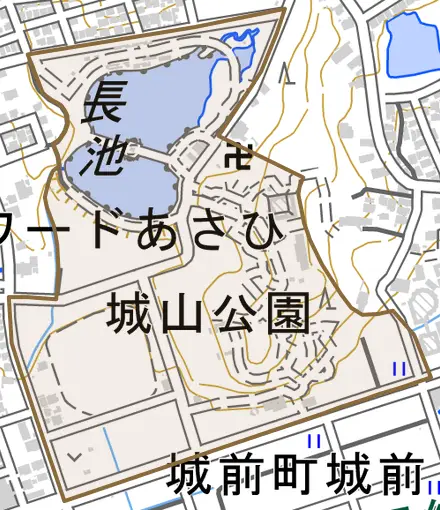 城山町長池下とその周辺の地図。町の範囲を重ねている