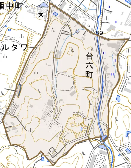台六町とその周辺の地図。町の範囲を重ねている