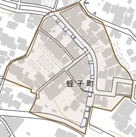 蛭子町とその周辺の地図。町の範囲を重ねている