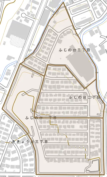 ふじの台とその周辺の地図。町の範囲を重ねている