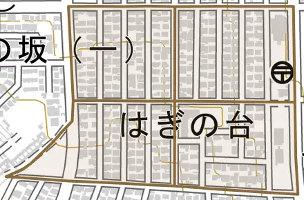 はぎの台とその周辺の地図。町の範囲を重ねている