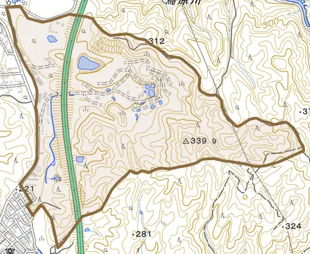 針原町とその周辺の地図。町の範囲を重ねている