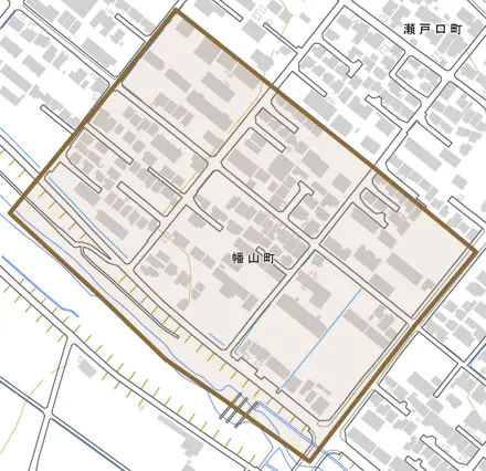 幡山町とその周辺の地図。町の範囲を重ねている