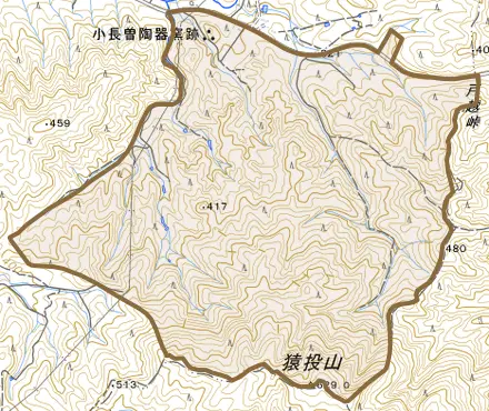 東白坂町とその周辺の地図。町の範囲を重ねている