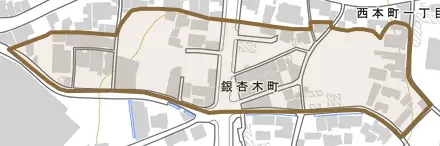 銀杏木町とその周辺の地図。町の範囲を重ねている