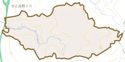 岩屋町とその周辺の地図。町の範囲を重ねている