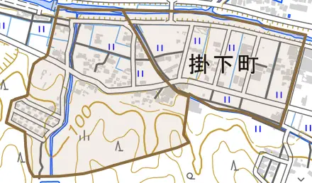 掛下町とその周辺の地図。町の範囲を重ねている