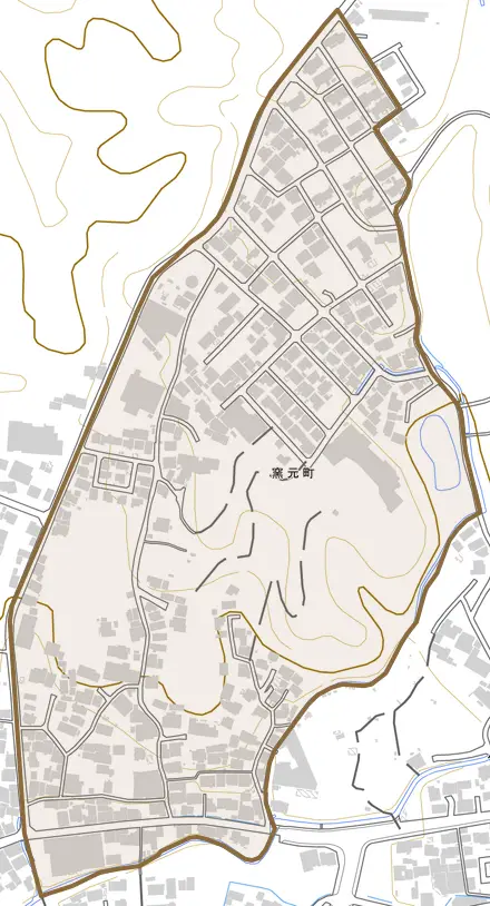窯元町とその周辺の地図。町の範囲を重ねている
