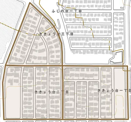 ききょう台とその周辺の地図。町の範囲を重ねている