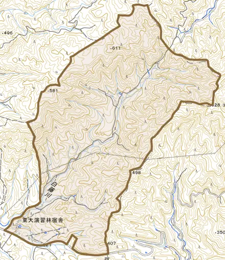北白坂町とその周辺の地図。町の範囲を重ねている