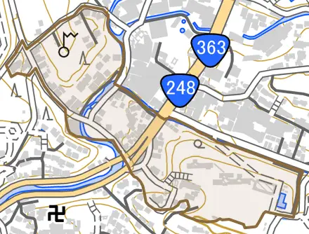 古瀬戸町とその周辺の地図。町の範囲を重ねている