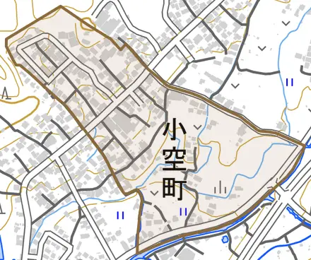 小空町とその周辺の地図。町の範囲を重ねている