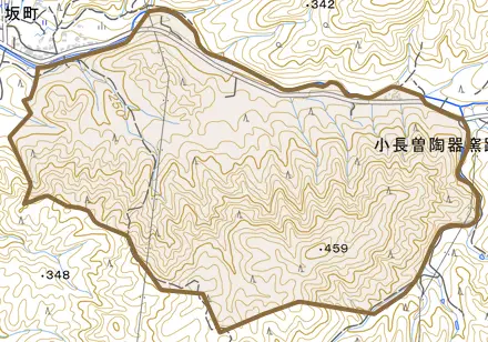 南白坂町とその周辺の地図。町の範囲を重ねている