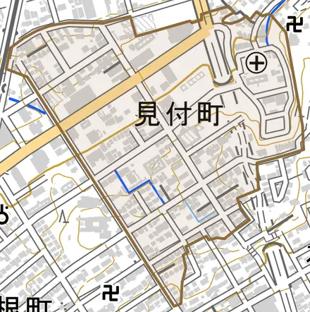 見付町とその周辺の地図。町の範囲を重ねている