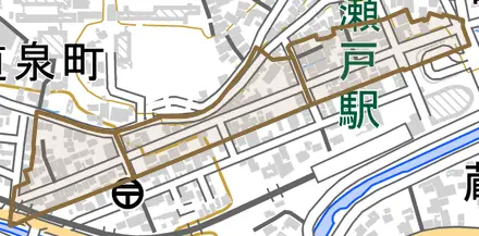 元町とその周辺の地図。町の範囲を重ねている