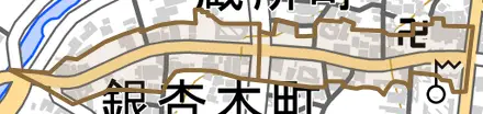 西本町とその周辺の地図。町の範囲を重ねている