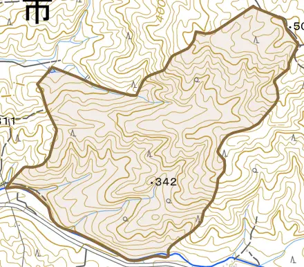 西白坂町とその周辺の地図。町の範囲を重ねている