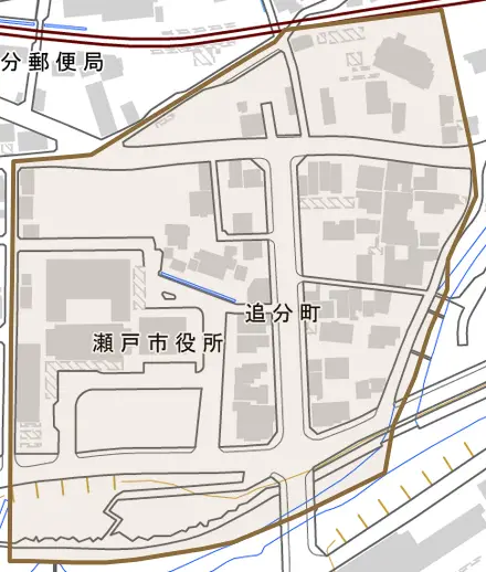 追分町とその周辺の地図。町の範囲を重ねている